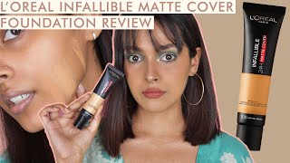 NEW LOreal Infallible 24H Matte Cover Foundation  Review 108 Caramel Beige [upl. by Lanie]