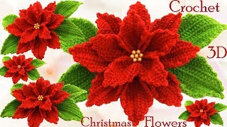 Como hacer flores Nochebuena a Crochet en punto 3D tejido tallermanualperu [upl. by Clemmy]