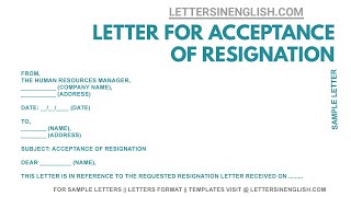 Sample Letter for Acceptance Of Resignation – Resignation Acceptance Letter [upl. by Meehyrb]