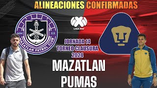 Alineaciones Confirmadas de Mazatlan vs Pumas por la Jornada 14 Clausura Liga MX 2024 [upl. by Llezniuq830]