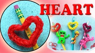 Rainbow Loom Band Heart Pencil Topper Charm  DIY Valentines Gifts [upl. by Halden793]