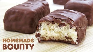 3 INGREDIENT CHOCOLATECOVERED COCONUT BARS  Homemade Bounty  Easy Recipe  Baking Cherry [upl. by Lakym]