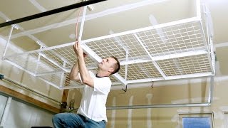 How to install a Overhead Garage Storage Rack  CEILING MOUNT SHELF [upl. by Adnylg359]