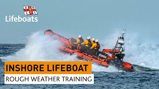 Inshore lifeboat tackles some big waves in rough weather training [upl. by Rayham]