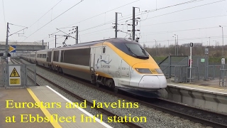 Eurostar and Javelin trains at Ebbsfleet International station UKs Ηigh Speed 1 line [upl. by Esille]