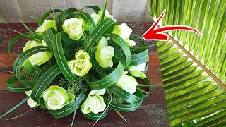 Easy Flower Arrangement  Coconut Leaves  Springery  Rose [upl. by Nojed]