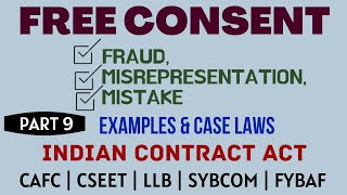 Fraud  Misrepresentation  Mistake  Free Consent  Indian Contract Act  Caselaws  Example [upl. by Atiuqiram543]