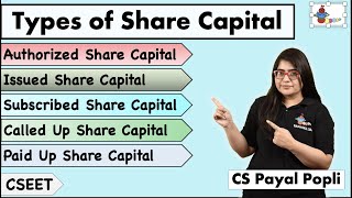 Types of Share Capital Types of Share Capital in Company Law  CS Payal Popli [upl. by Adnauqal]