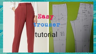 How to cut women trouser with pocketzip flyeasy pant pattern tutorial [upl. by Barbie]