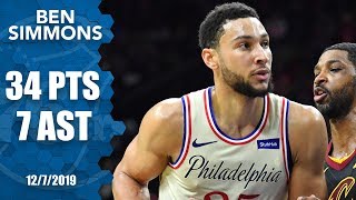 Ben Simmons hits 2nd NBA 3pointer scoring 34 for 76ers vs Cavaliers  201920 NBA Highlights [upl. by Cogan]