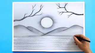 How to Draw a simple Landscape  Easy Pencil Drawing [upl. by Atinav538]