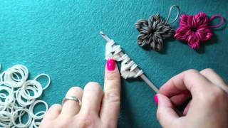 Rainbow Loom Band Flower Charm  New Loomless Design  Tutorial [upl. by Nnanerak]