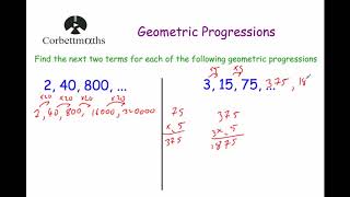 Geometric Progressions  Corbettmaths [upl. by Aniuqal]