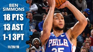 Ben Simmons makes 1st career 3pointer notches doubledouble vs Knicks  201920 NBA Highlights [upl. by Airual]