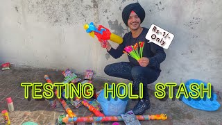 Holi Stash Testing  Pichkari  Gulal  Water Balloons  New Items [upl. by Asilla]