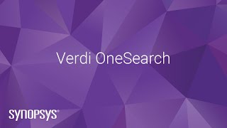 Verdi OneSearch  Synopsys [upl. by Olathe]