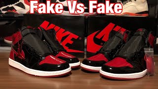 Comparing Two Fake versions of Air Jordan 1 High BRED Patent Leather  Scary [upl. by Coffeng]