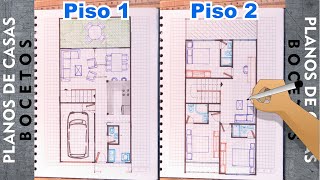 Dibuja Planos de Casas 25  Casa de 2 pisos o niveles Área de 6m x 12m [upl. by Ytak687]