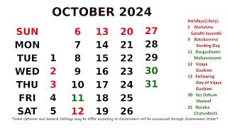 October Calendar 2024 [upl. by Nerag]