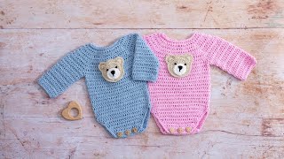 Crochet Baby Onesie Pattern Part 1 of CUTE amp EASY Tutorial [upl. by Llertnom]