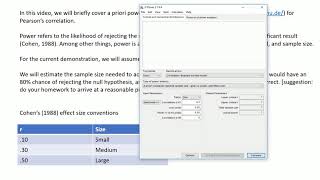 Power analysis with GPower A priori power analysis for Pearsons correlation [upl. by Ainnet]