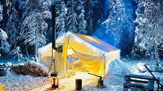 29C WINTER CAMPING IN THE WARMEST HOT TENT ON EARTH [upl. by Nawk9]