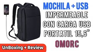 OMorc Mochila Ordenador Portatil 156 Pulgadas Impermeable con Conector Externo USB  Review Español [upl. by Guthrey]