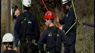 Firefighters using gondolas for high angle rescue practice [upl. by Leeland]