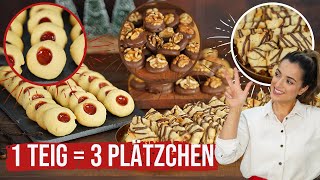 1 Teig  3 Plätzchen  lecker einfach und schnell verschiedene Kekse backen Plätzchenteller [upl. by Nitsur]