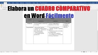 CÓMO HACER UN CUADRO COMPARATIVO EN WORD FÁCILMENTE [upl. by Lancelot]