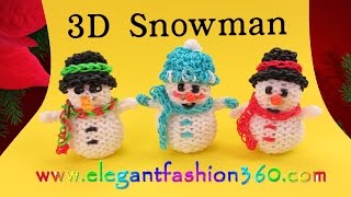 Rainbow Loom Snowman 3D Charms  How to Loom Bands HolidayChristmas Ornaments [upl. by Yelrehs549]