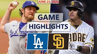 Los Angeles Dodgers vs San Diego Padres Highlights  June 23 2021 Bauer vs Musgrove [upl. by Magen]