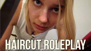 BINAURAL ASMR Haircut Roleplay scissors spritzing softly spoken brushing [upl. by Grubman]