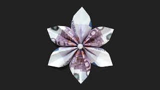 Schön Origami BLUME Euro Geldschein GELD FALTEN  Beautiful Money Flower  Tutorial by Euro Origami [upl. by Koser]