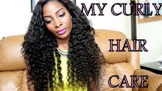 How I care for my curly hair weave daily routine [upl. by Ahsinnor]