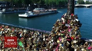 Lovelocks collapse Paris bridge rail  BBC News [upl. by Scevor]