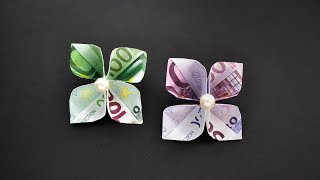 Wunderschöne Origami BLUME Euro Geldschein GELD FALTEN  Money Origami FLOWER Euro bills  Tutorial [upl. by Rekcut283]