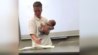 College Professor Holds Students Newborn Baby While Teaching Class [upl. by Cinimmod672]