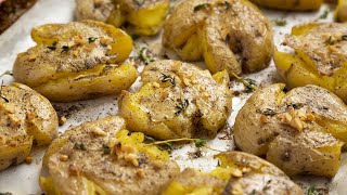 Roasted Lemony Greek Potatoes The BEST Smashed Potatoes Recipe [upl. by Nallaf911]