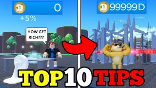 TOP 10 TIPS amp TRICKS in DOGECOIN MINING TYCOON ROBLOX  NOOB TO PRO BEST LAYOUT [upl. by Ttoille]