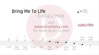 Evanescence  Bring Me To Life Drum Score [upl. by Novyaj807]