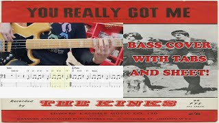 The Kinks  You Really Got Me BASS COVER In Standard Tuning with TABS and SHEET EASY VERSION [upl. by Gomer]