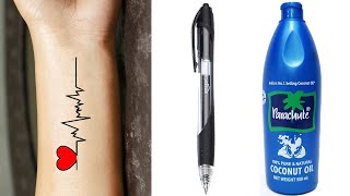 How to Make Permanent Tattoo at Home with Pen amp Coconut Oil  DIY Homemade Tattoo [upl. by Ainolopa]