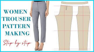 Basic Pant Pattern Drafting For Beginners  How To Make Womens Trouser Pattern Detailed [upl. by Berman601]