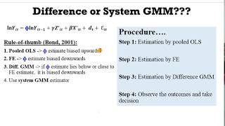 Stata13 How to Decide between Difference and System GMM gmm onestepgmm twostepgmm yeardummies [upl. by Husch515]