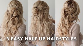 3 EASY HALF UP HAIRSTYLES 🌸 Perfect for Weddings Bridal Prom amp Work [upl. by Seiber]