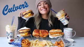 Culvers MUKBANG  ButterBurgers Onion Rings Cheese Curds Pumpkin Spice Shake and more [upl. by Rouvin]